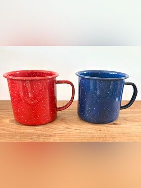 GSI Outdoor Red & Blue Enamelware 12oz Coffee Cup Mug Camping Hunting SET OF 2